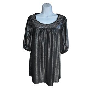 John Paul Richard Silver Sparkle Sequin Blouse Size Medium Dressy Chic Flowy